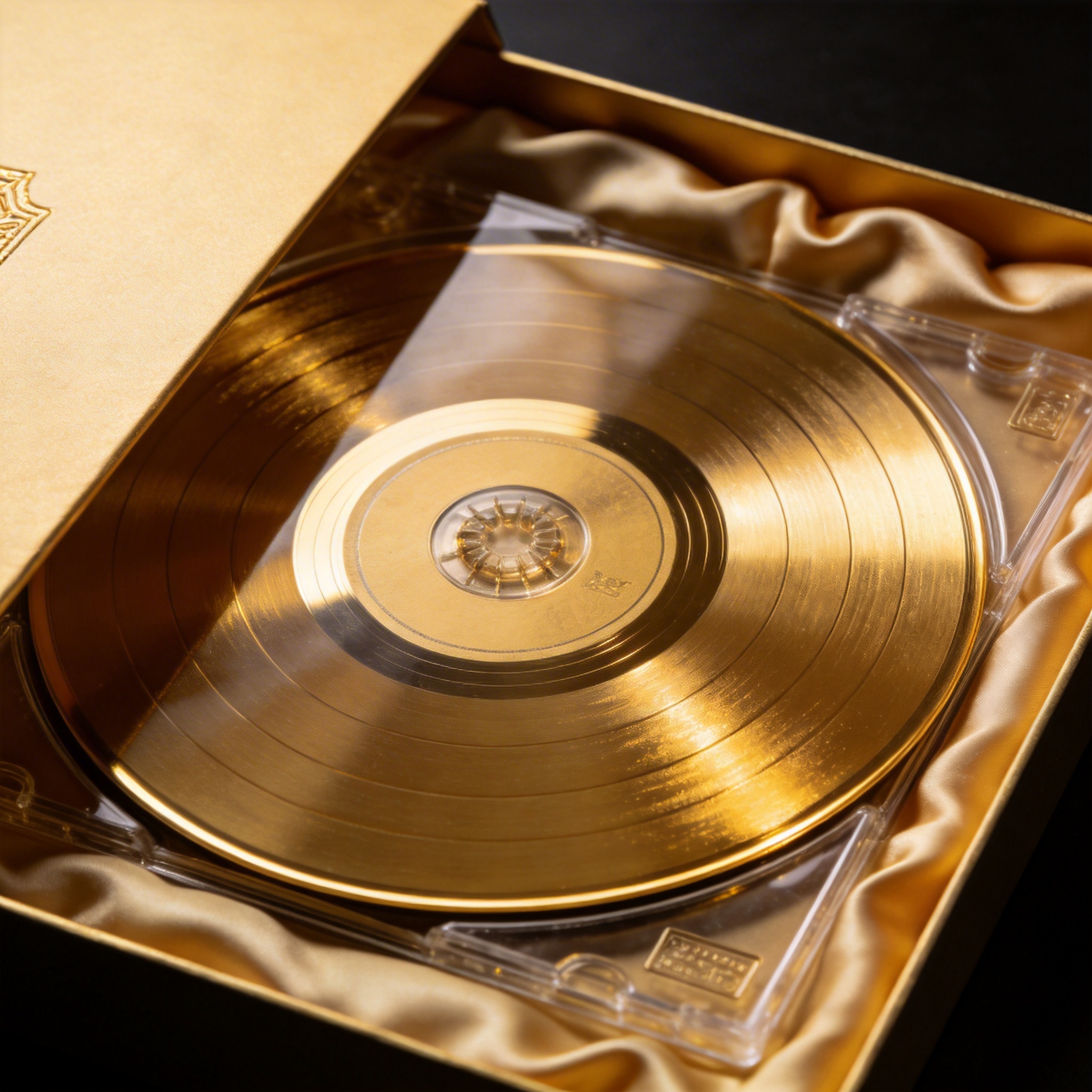 Gold vinyl record unboxing display