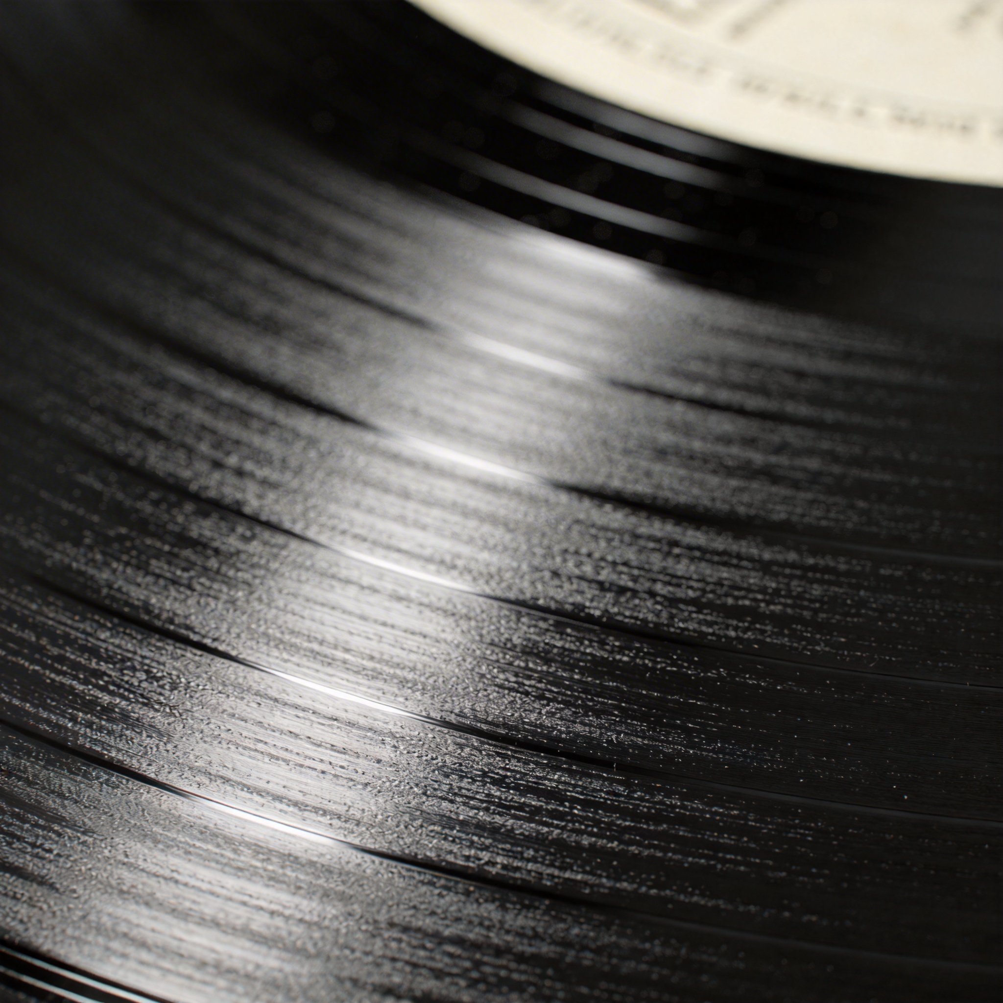 Close up of vinyl record grooves showing audio tracks