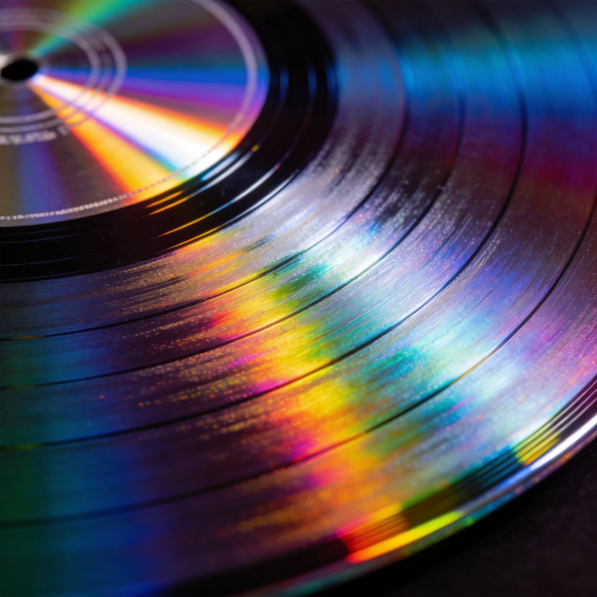 Holographic vinyl record with rainbow color effect