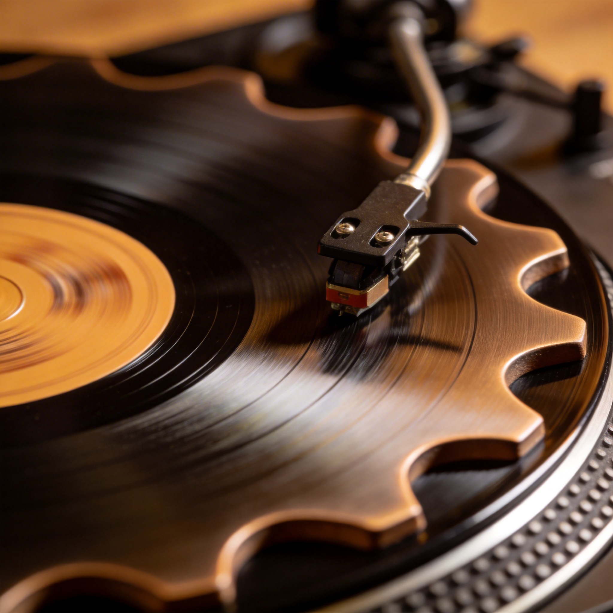 Shaped vinyl record playing on turntable